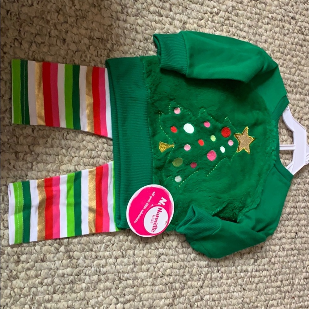 Brand new.  Christmas sweatshirt and leggings